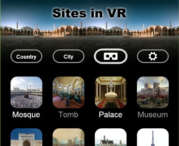 Sites in VR app's main view.